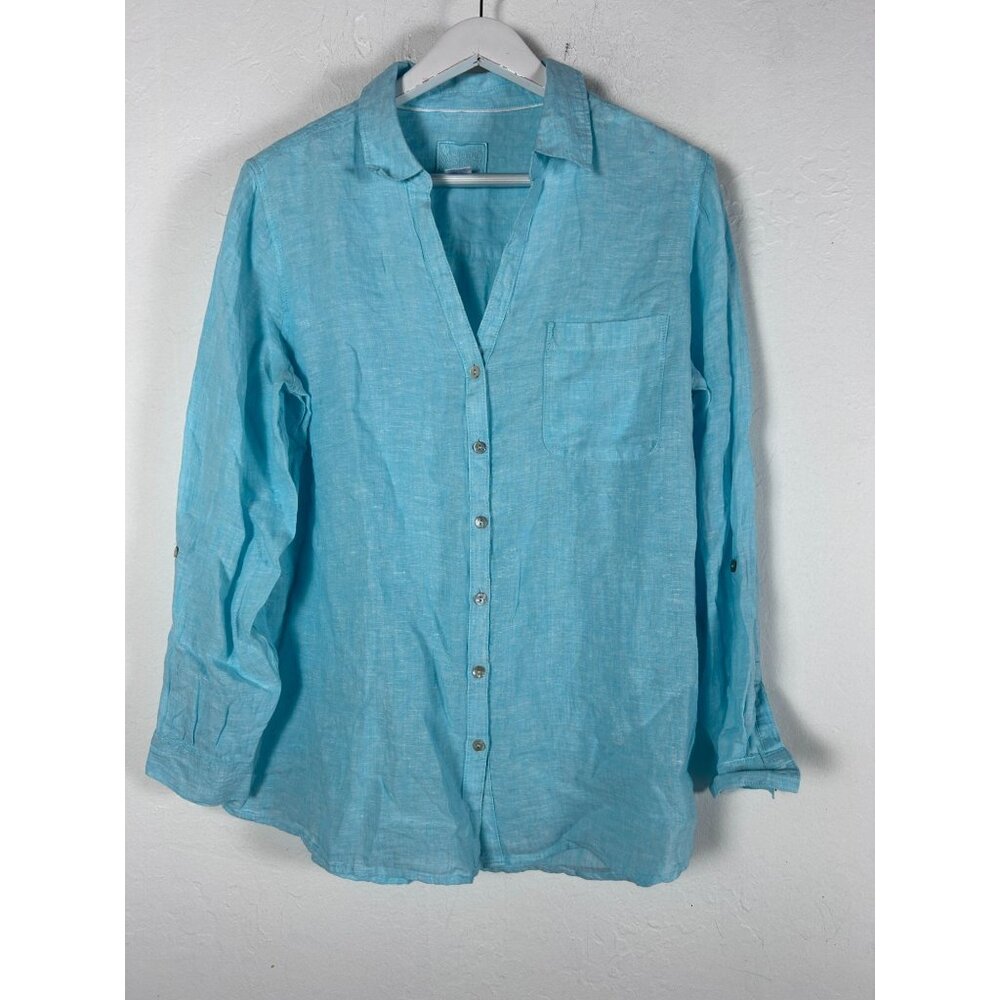 Sigrid Olsen Womens Blue Linen Long Sleeve Button-Down Shirt W/ Pocket XL NWOT